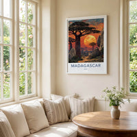 Madagascar Poster - Africa Travel Art - Baobab Orange Sunset Home Decor
