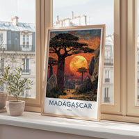 Madagascar Poster - Africa Travel Art - Baobab Orange Sunset Home Decor