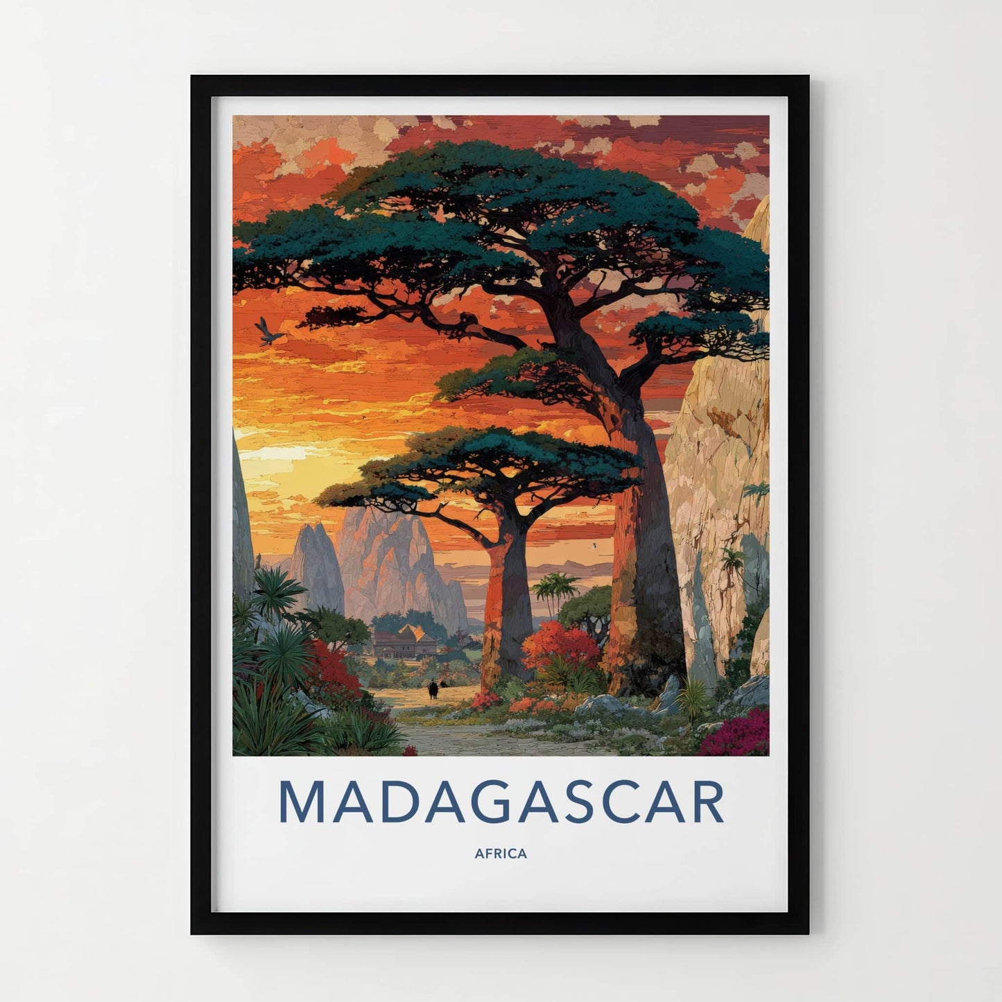 Madagascar Poster - Africa Travel Art - Giant Baobab Sunset Home Decor