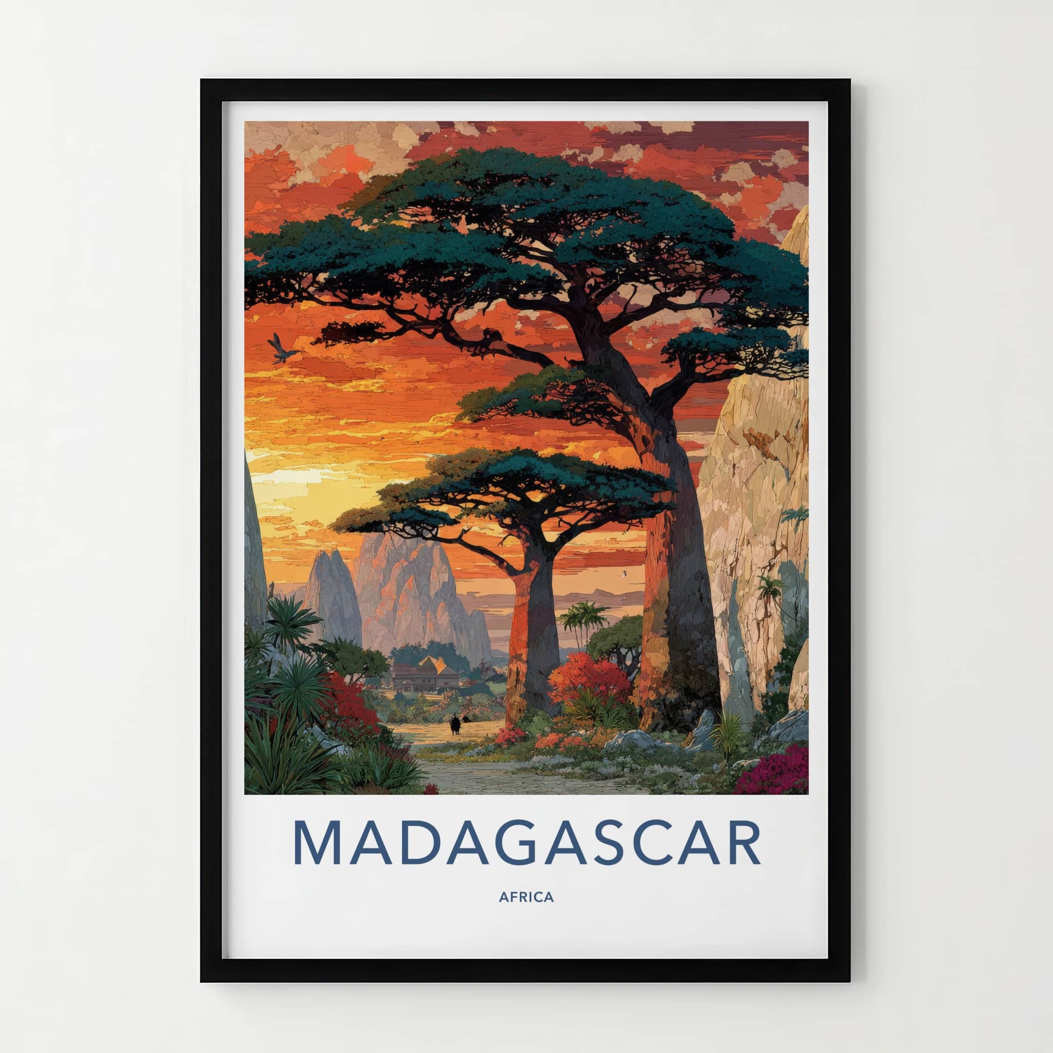 Madagascar Poster - Africa Travel Art - Giant Baobab Sunset Home Decor