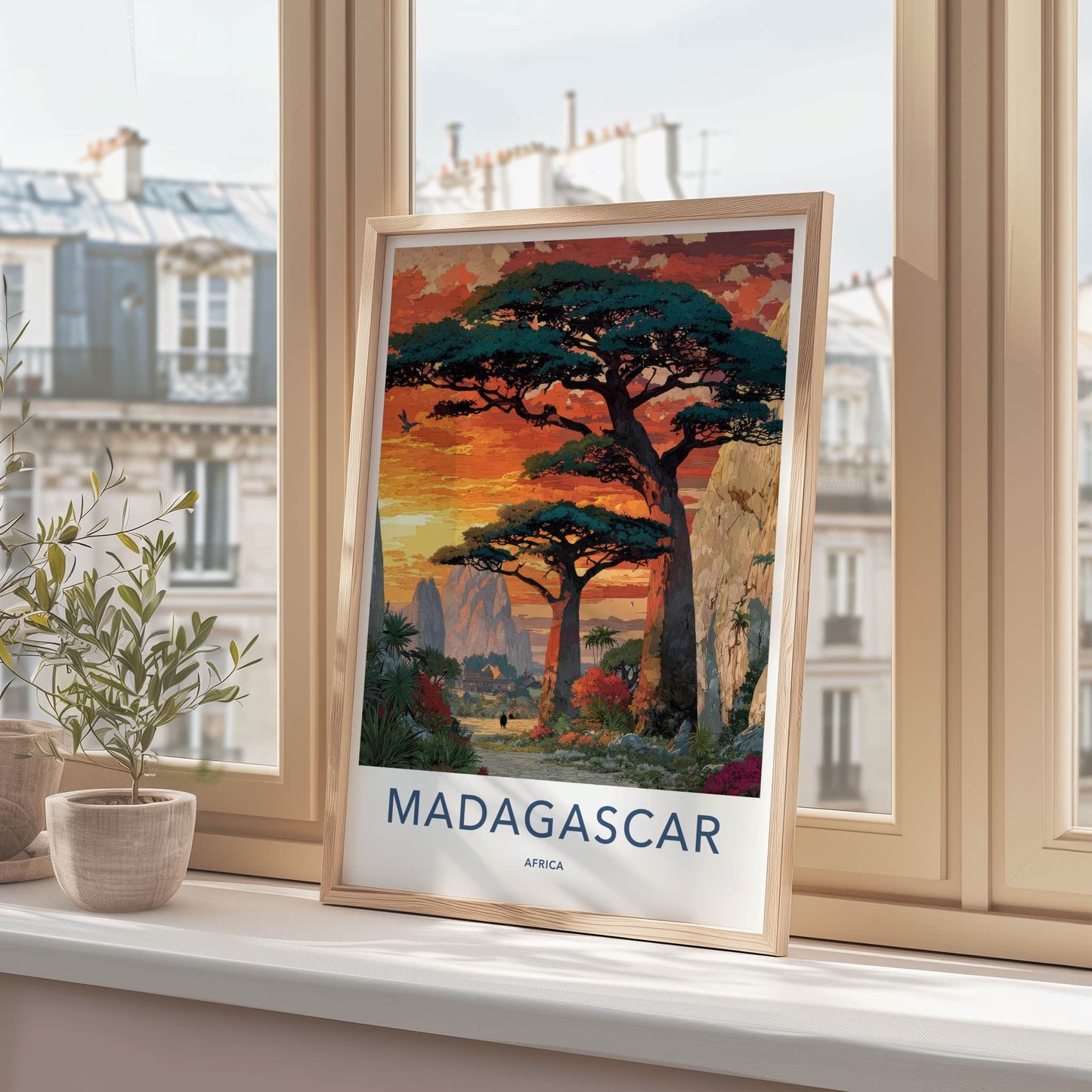 Madagascar Poster - Africa Travel Art - Giant Baobab Sunset Home Decor
