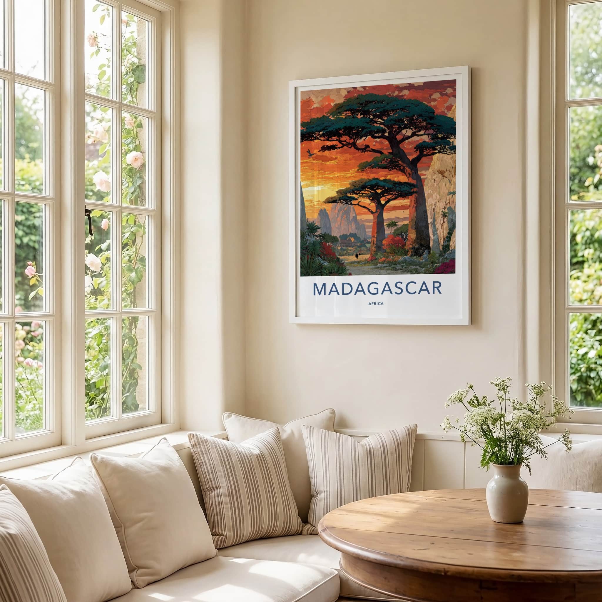 Madagascar Poster - Africa Travel Art - Giant Baobab Sunset Home Decor