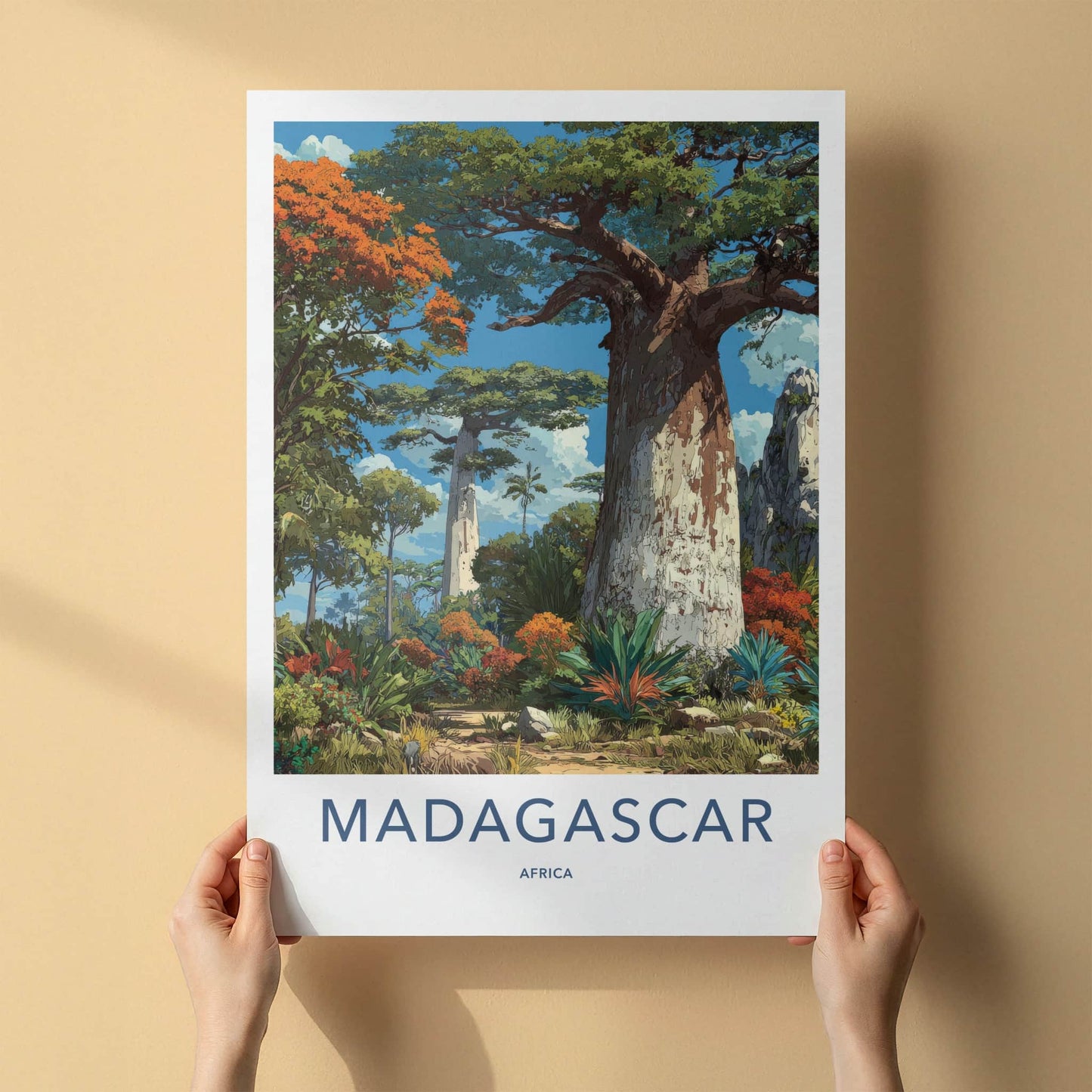 Madagascar Poster - Africa Travel Art - Tropical Baobab Landscape Home Decor