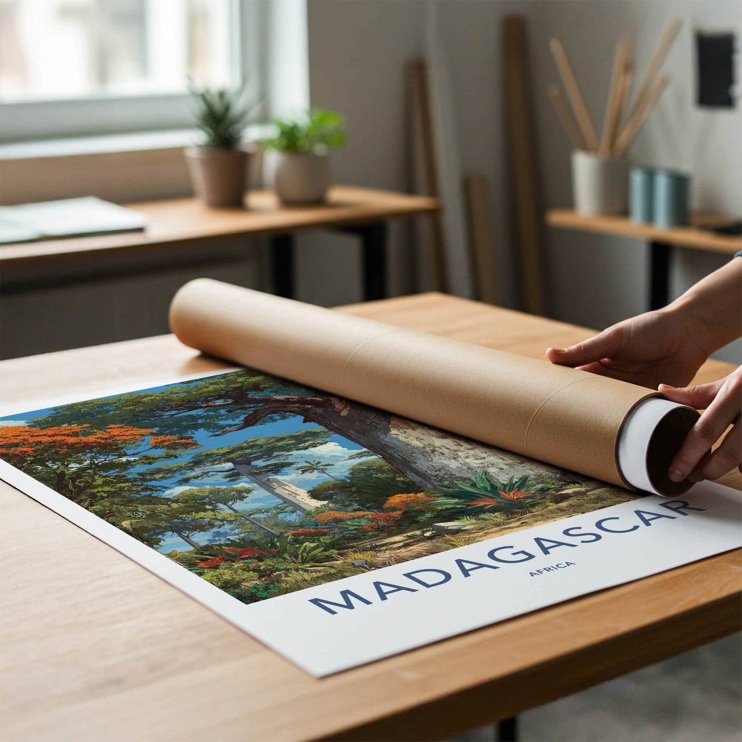 Madagascar Poster - Africa Travel Art - Tropical Baobab Landscape Home Decor