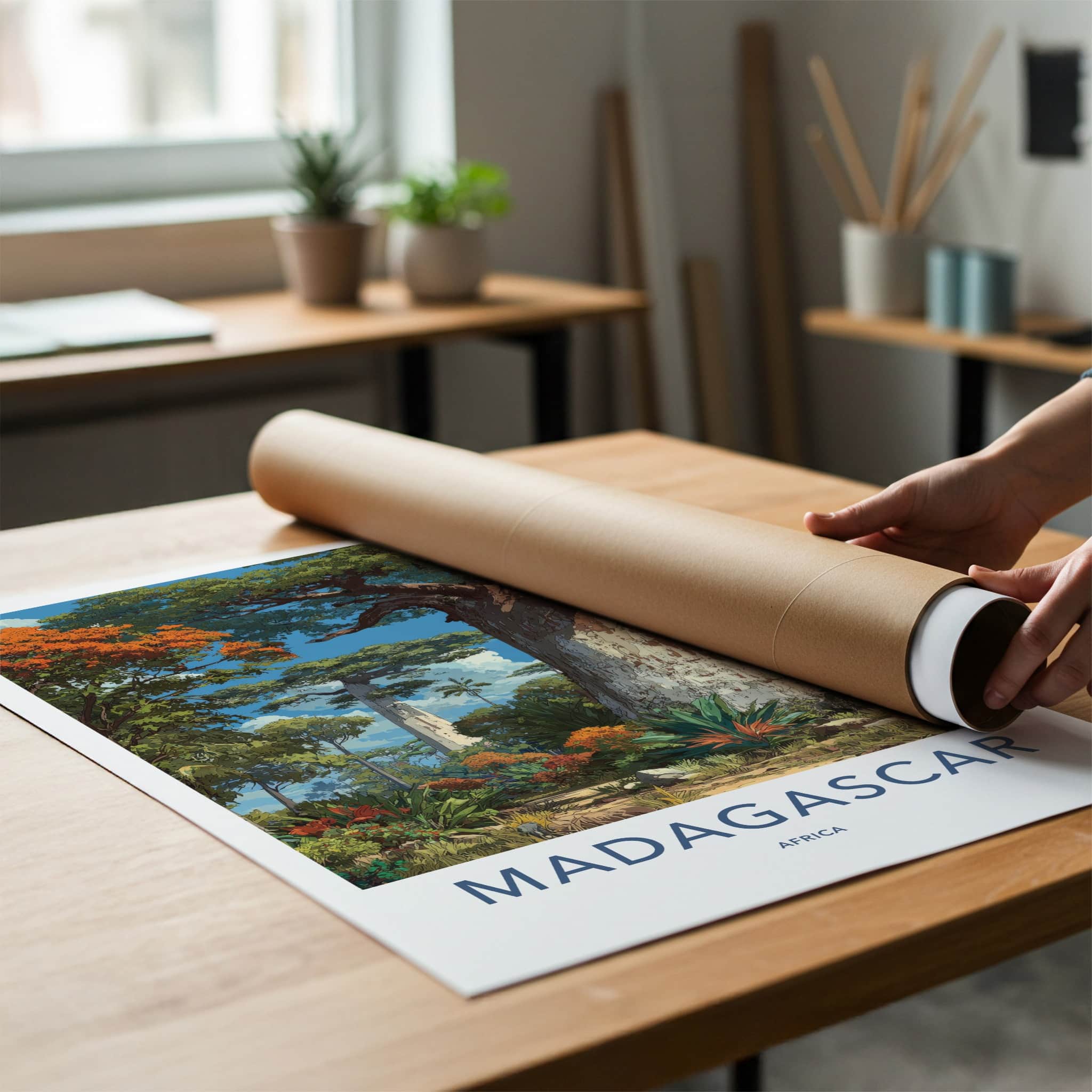 Madagascar Poster - Africa Travel Art - Tropical Baobab Landscape Home Decor
