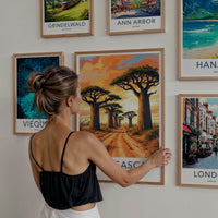 Madagascar Poster - Africa Travel Art - Vibrant Sunset Baobabs Home Decor