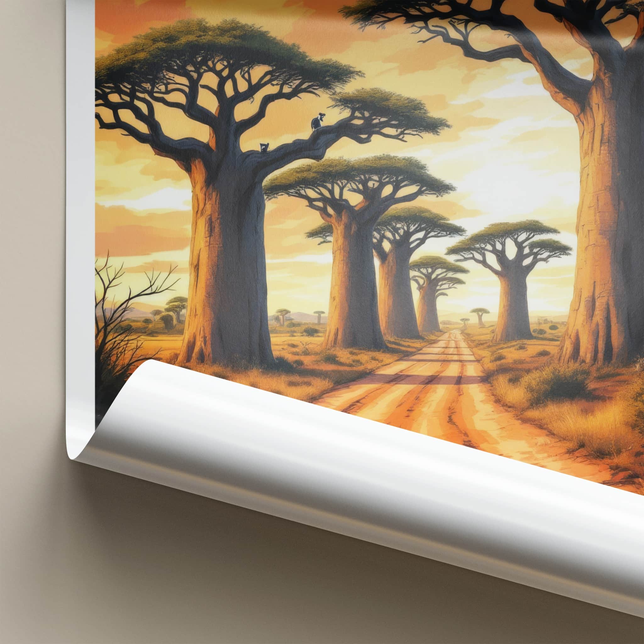 Madagascar Poster - Africa Travel Art - Vibrant Sunset Baobabs Home Decor