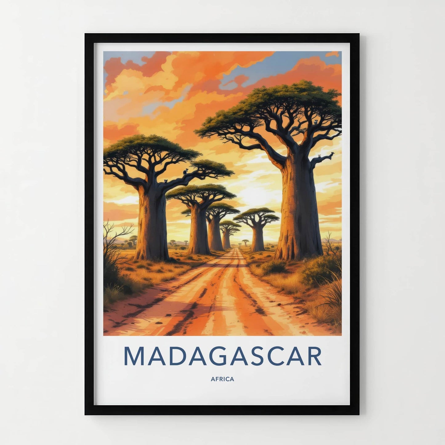Madagascar Poster - Africa Travel Art - Vibrant Sunset Baobabs Home Decor