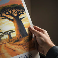 Madagascar Poster - Africa Travel Art - Vibrant Sunset Baobabs Home Decor