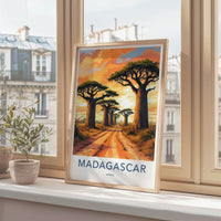 Madagascar Poster - Africa Travel Art - Vibrant Sunset Baobabs Home Decor