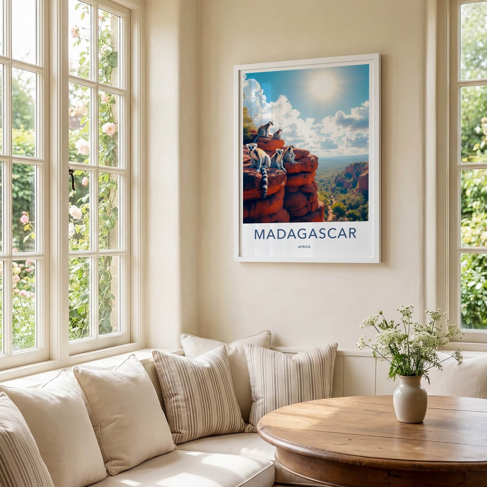 Madagascar Poster - Madagascar Travel Art - Sunlit Lemurs Perched Home Decor