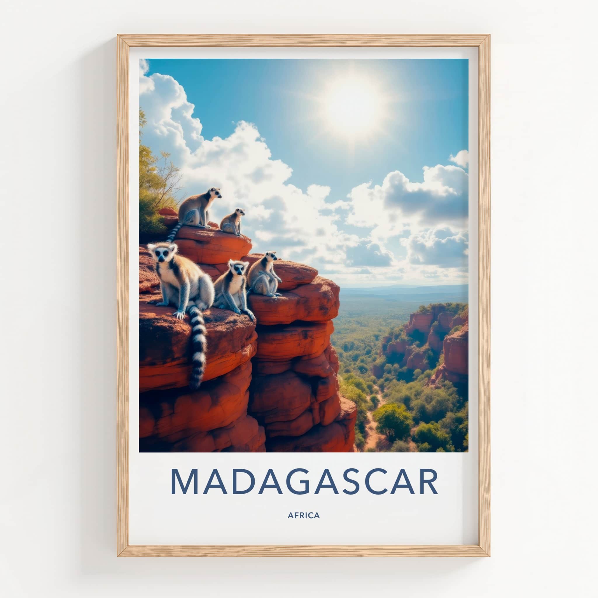 Madagascar Poster - Madagascar Travel Art - Sunlit Lemurs Perched Home Decor