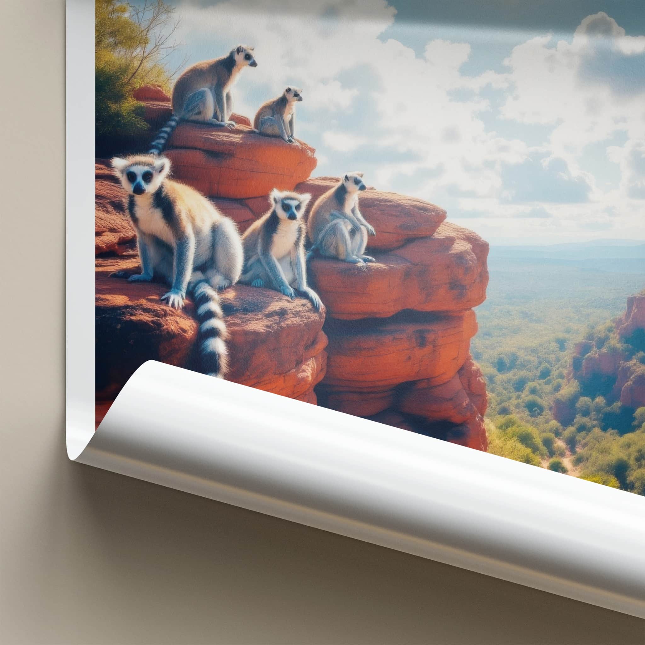 Madagascar Poster - Madagascar Travel Art - Sunlit Lemurs Perched Home Decor