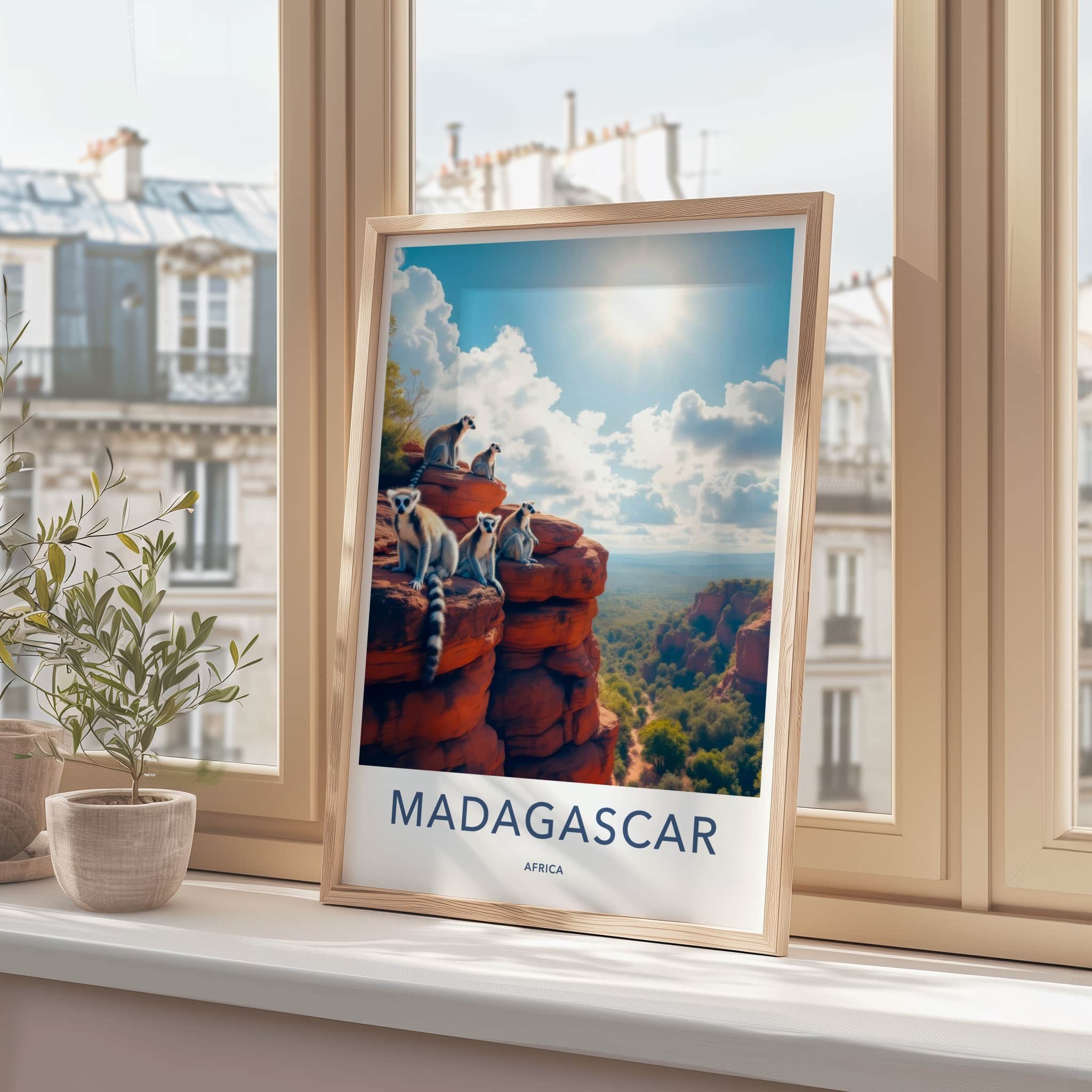 Madagascar Poster - Madagascar Travel Art - Sunlit Lemurs Perched Home Decor