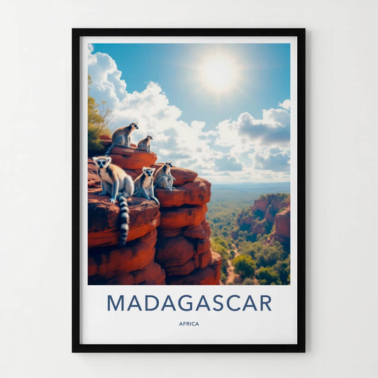 Madagascar Poster - Madagascar Travel Art - Sunlit Lemurs Perched Home Decor