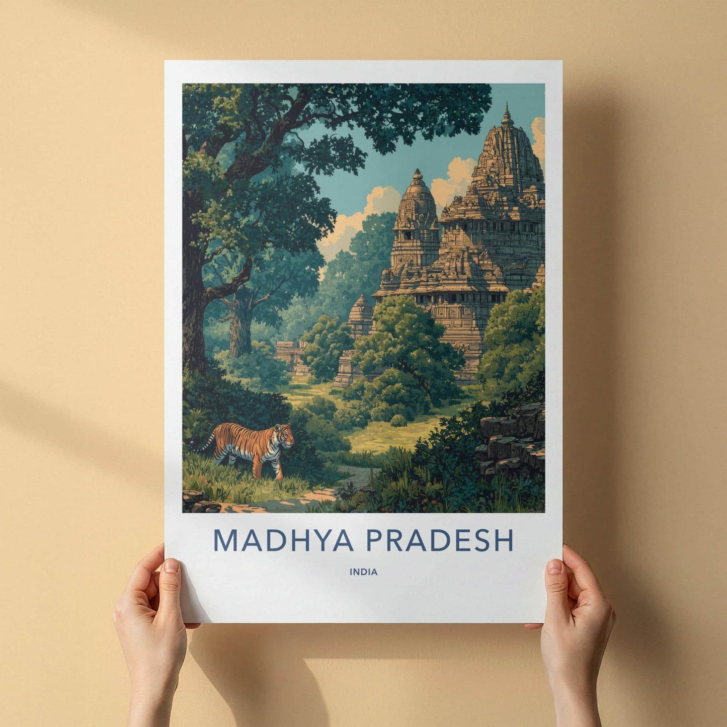 Madhya Pradesh Poster - India Wall Art - Madhya Pradesh Tiger Old Temple Gift