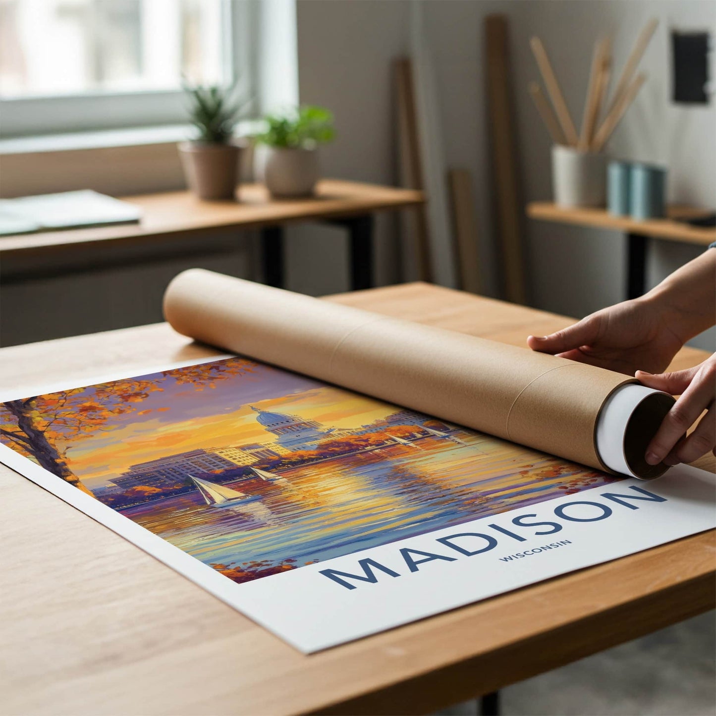 Madison Poster - Wisconsin Art Print - Autumn Capitol Sailboats Home Decor