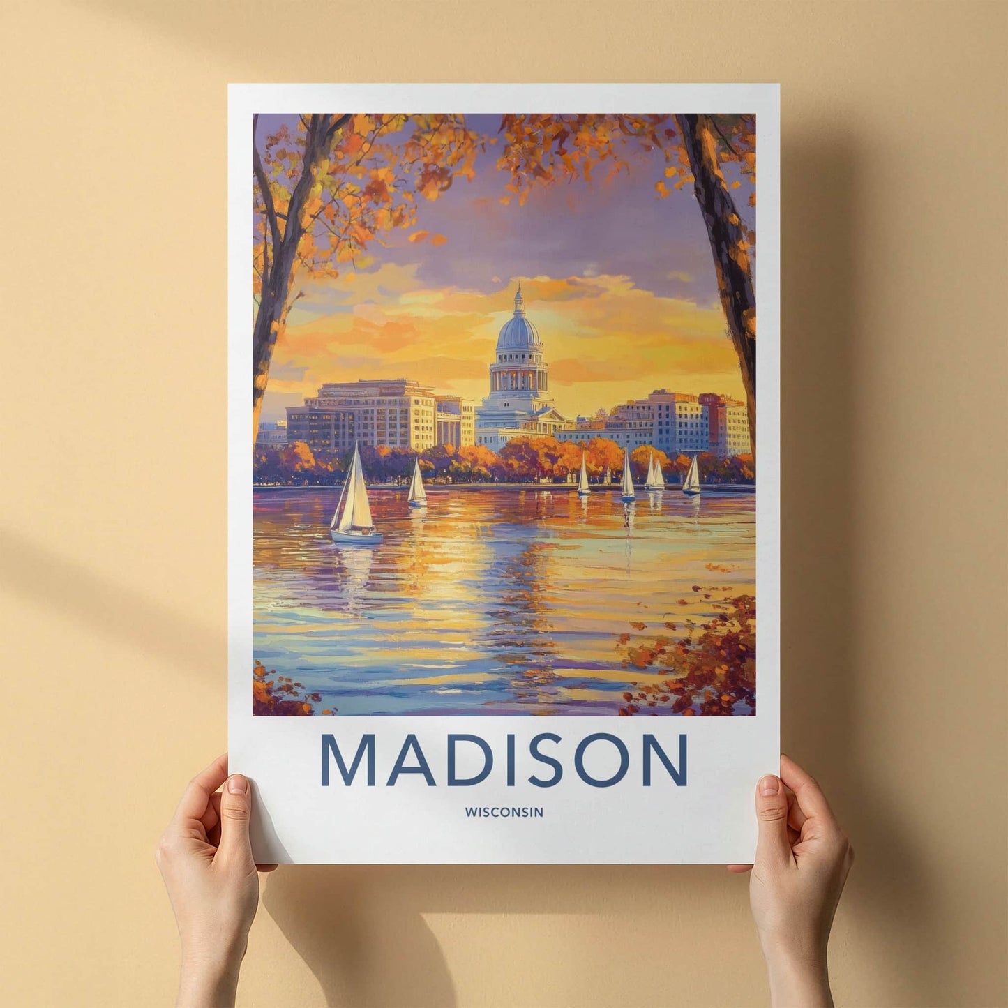 Madison Poster - Wisconsin Art Print - Autumn Capitol Sailboats Home Decor