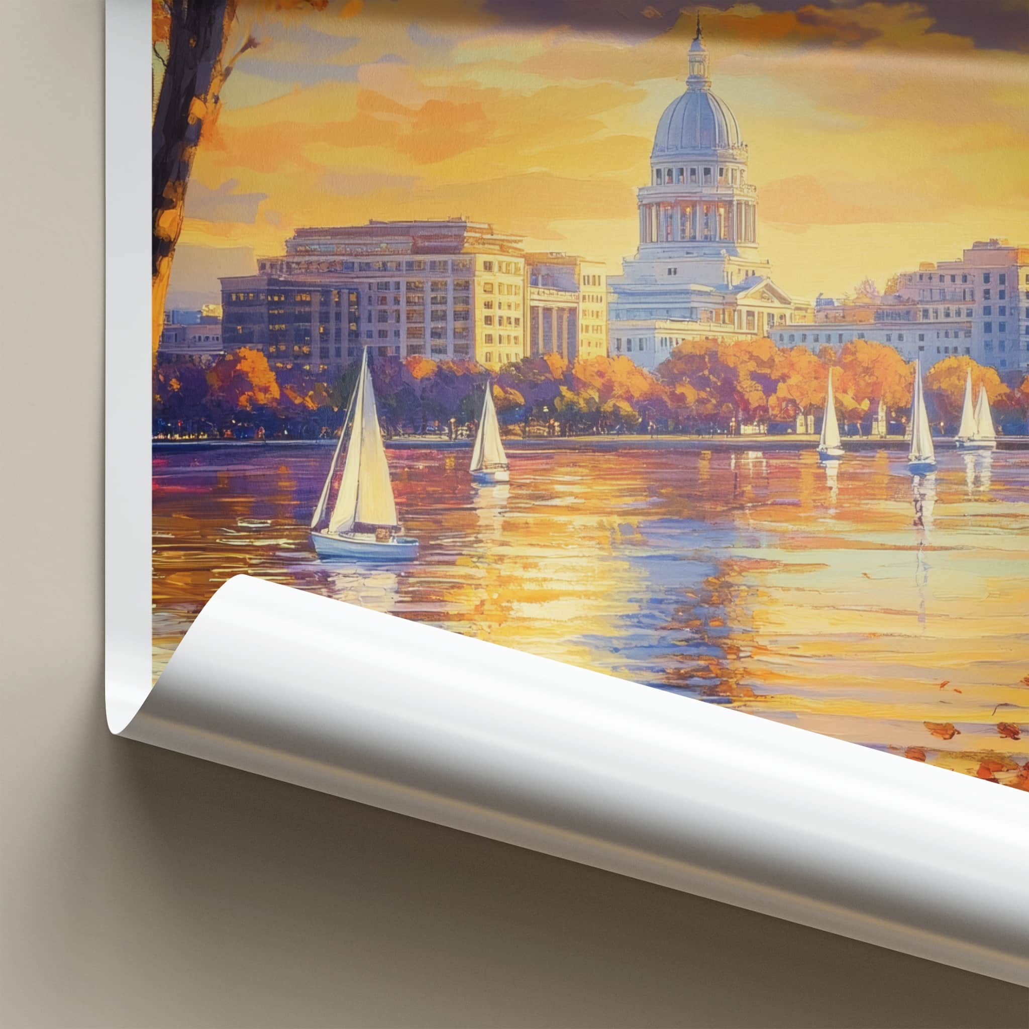 Madison Poster - Wisconsin Art Print - Autumn Capitol Sailboats Home Decor