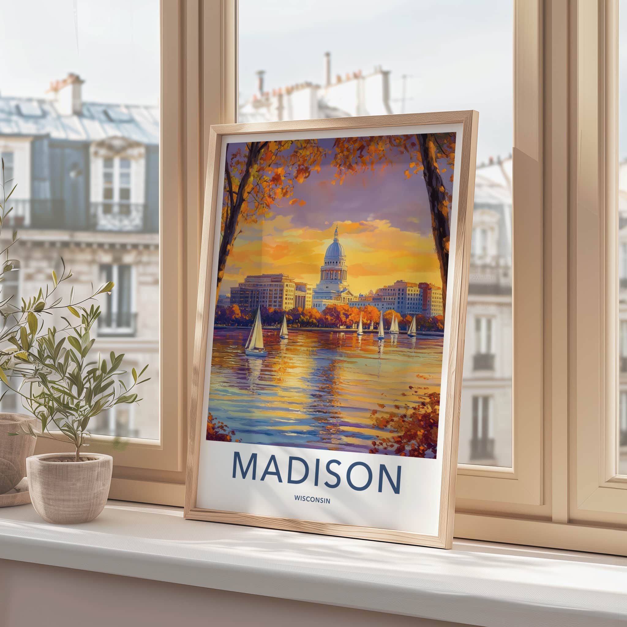Madison Poster - Wisconsin Art Print - Autumn Capitol Sailboats Home Decor
