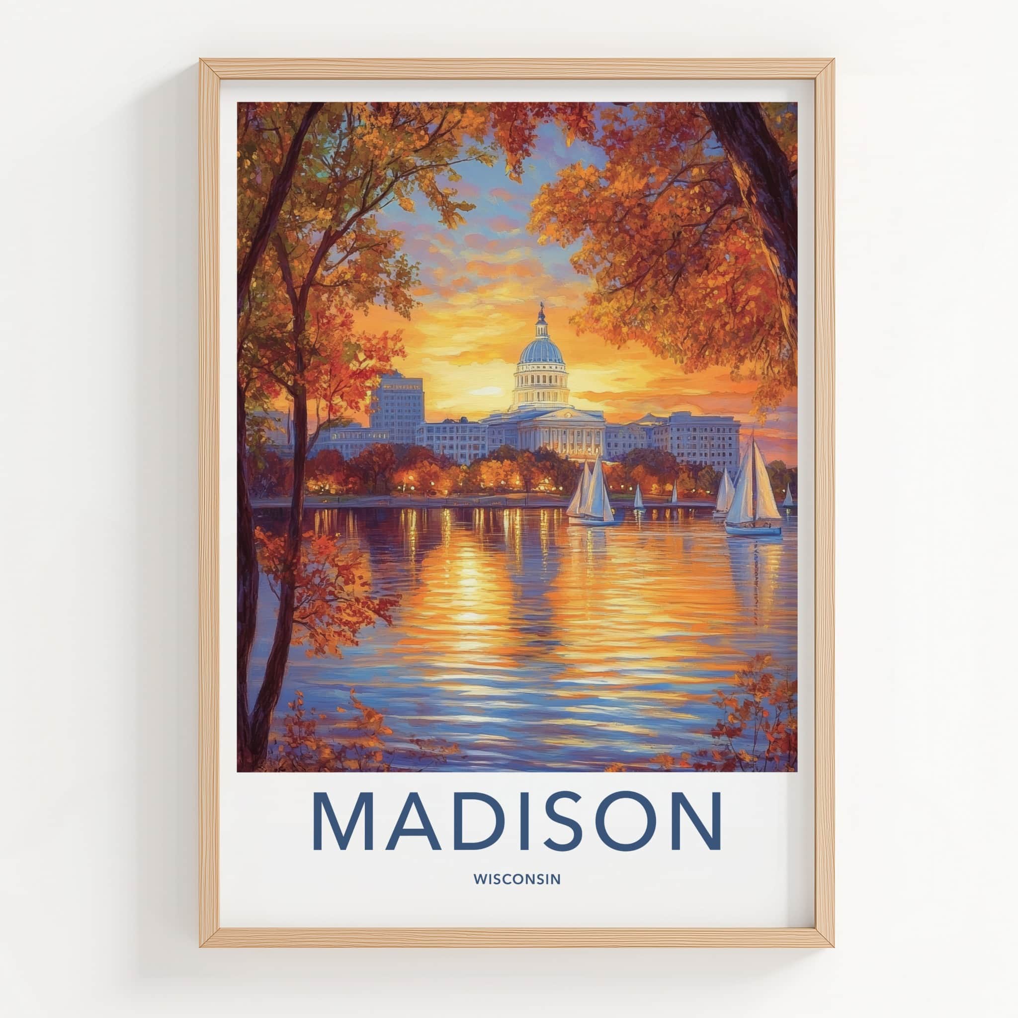 Madison Poster - Wisconsin Art Print - Capitol Lake Sunset Home Decor