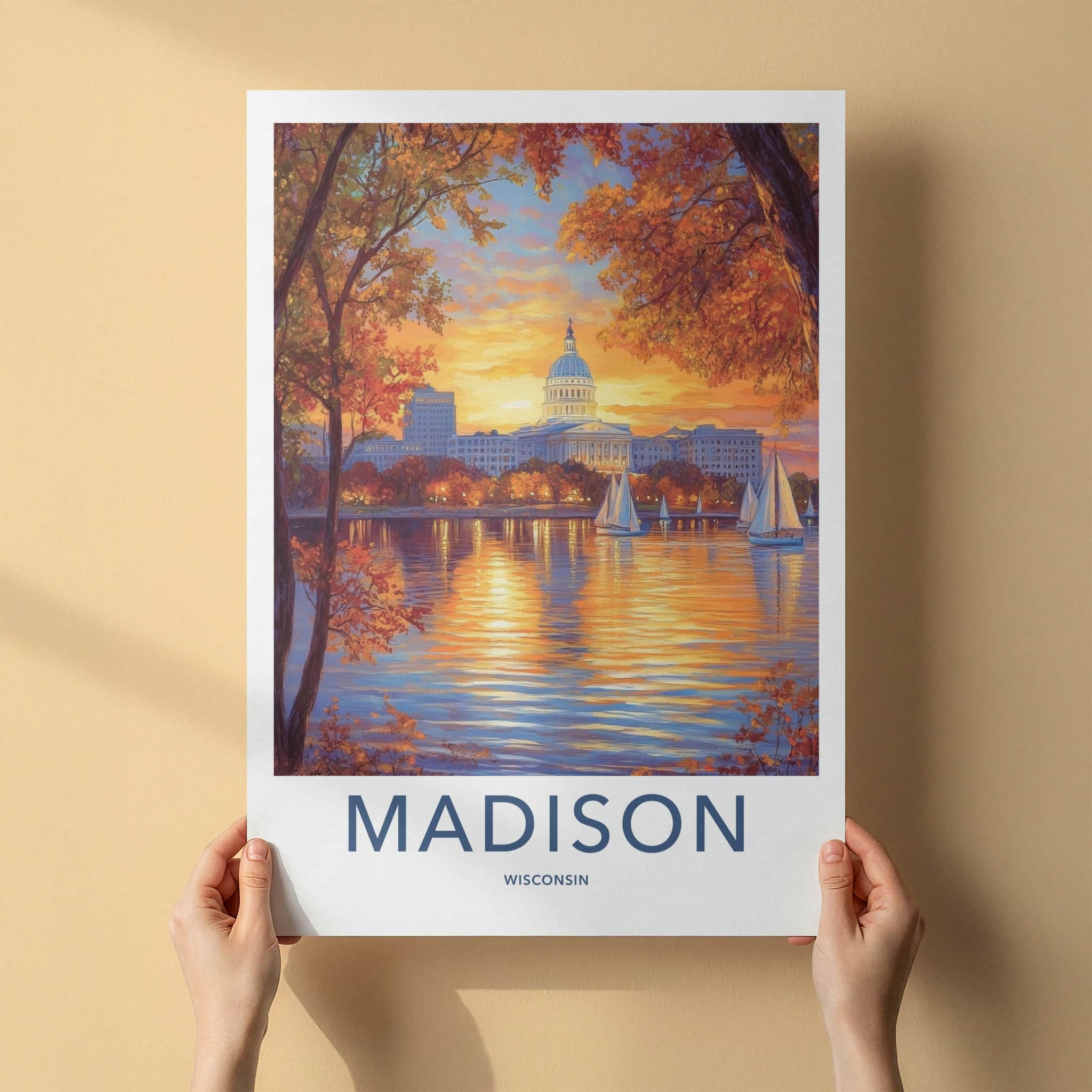 Madison Poster - Wisconsin Art Print - Capitol Lake Sunset Home Decor