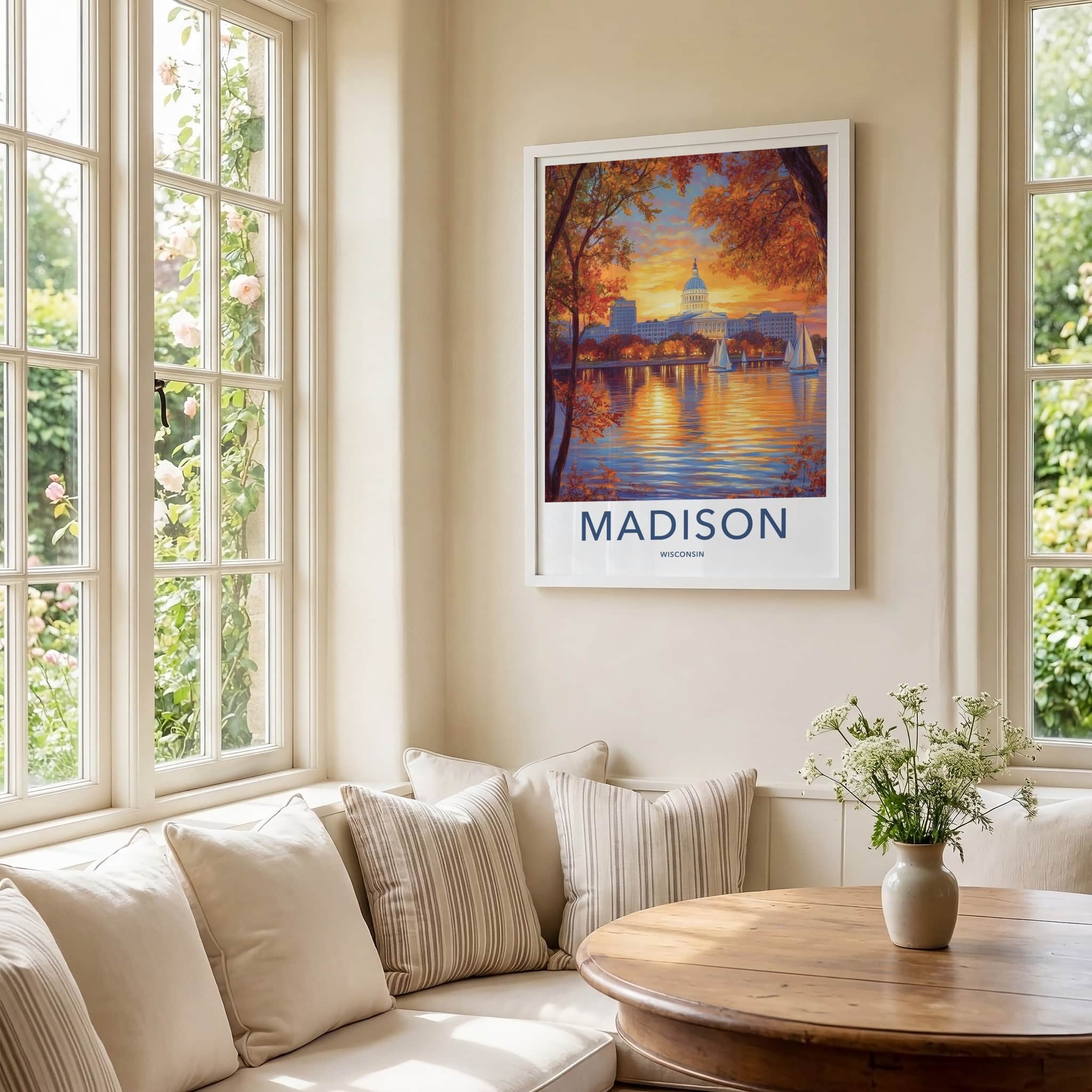 Madison Poster - Wisconsin Art Print - Capitol Lake Sunset Home Decor