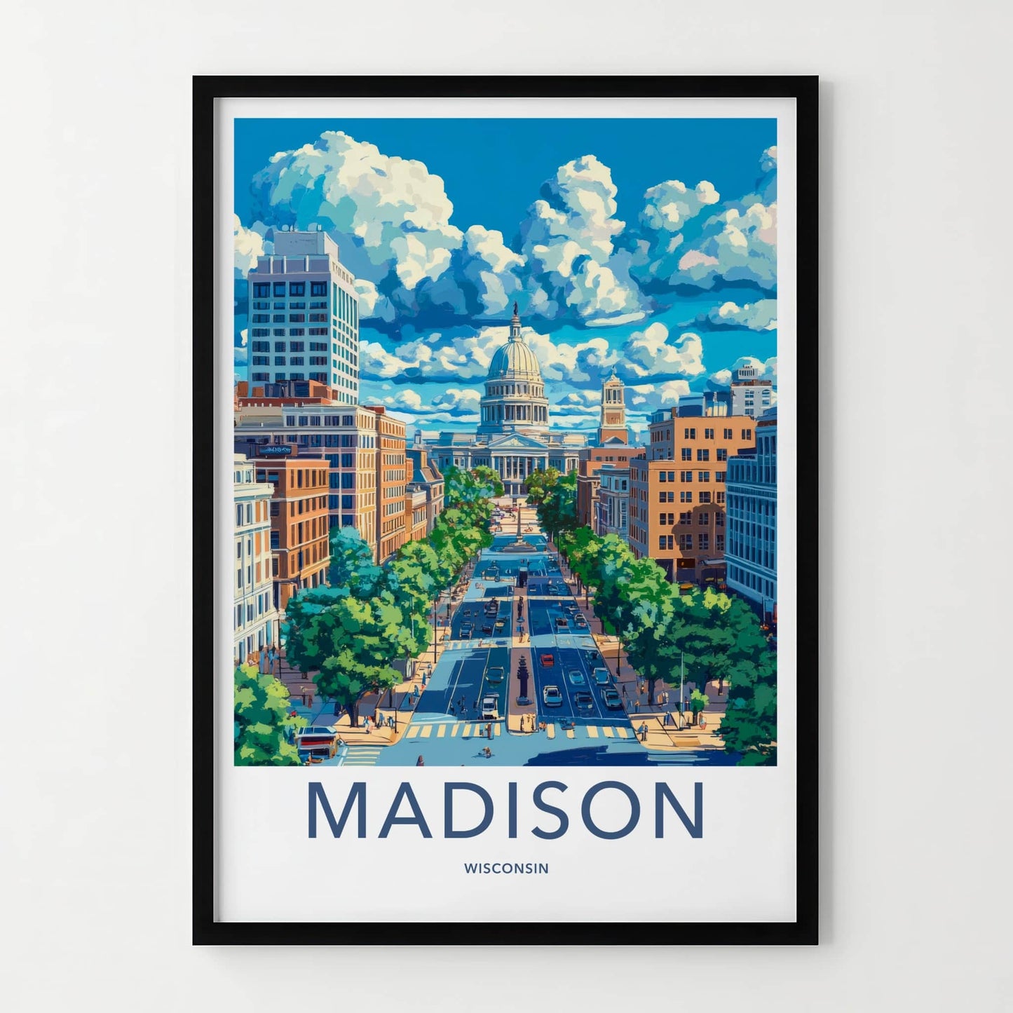 Madison Poster - Wisconsin Framed Print - Bright Cityscape Capitol Lounge Decor