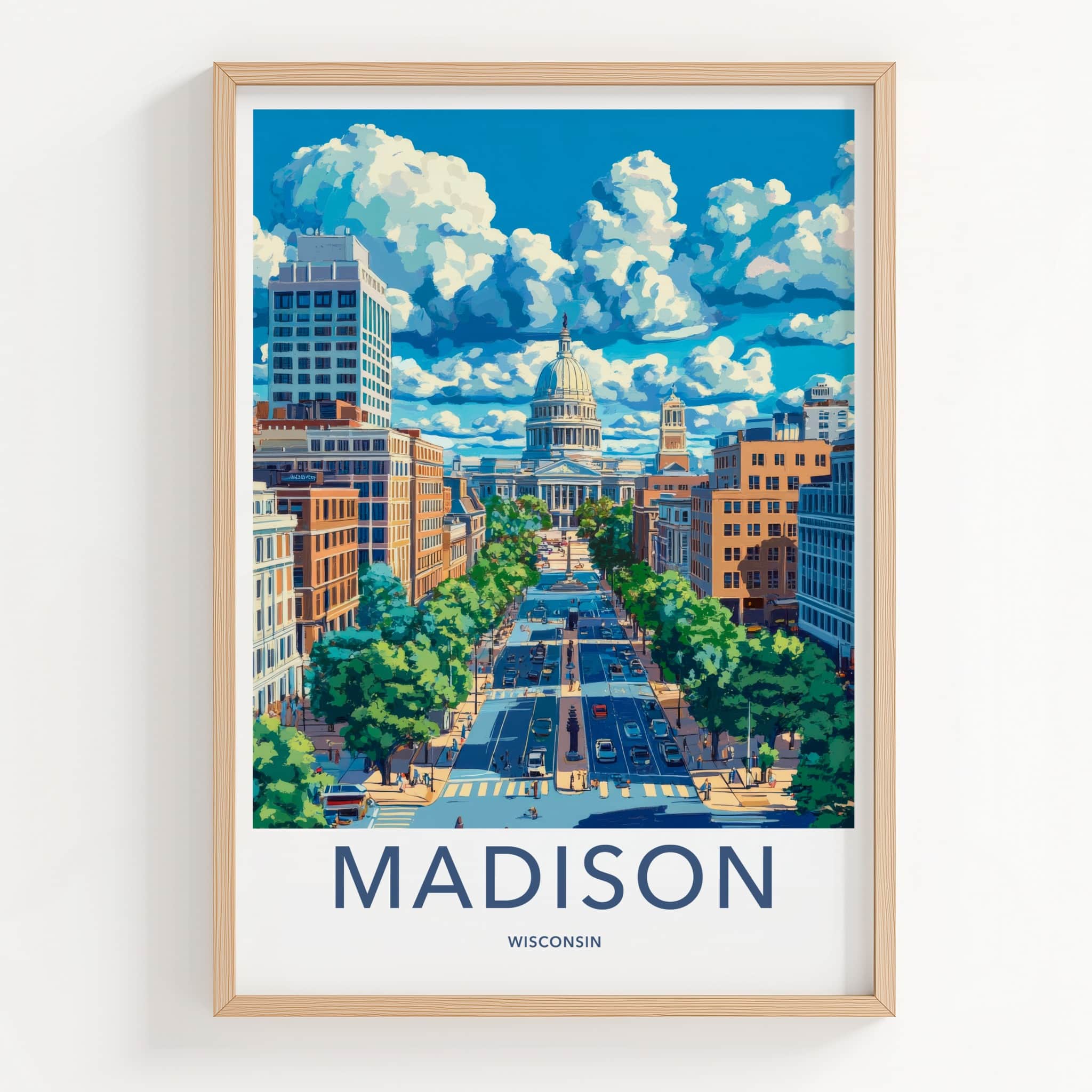 Madison Poster - Wisconsin Framed Print - Bright Cityscape Capitol Lounge Decor