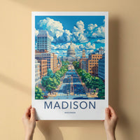 Madison Poster - Wisconsin Framed Print - Bright Cityscape Capitol Lounge Decor