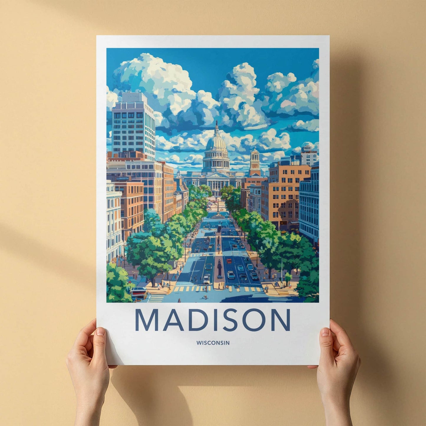 Madison Poster - Wisconsin Framed Print - Bright Cityscape Capitol Lounge Decor