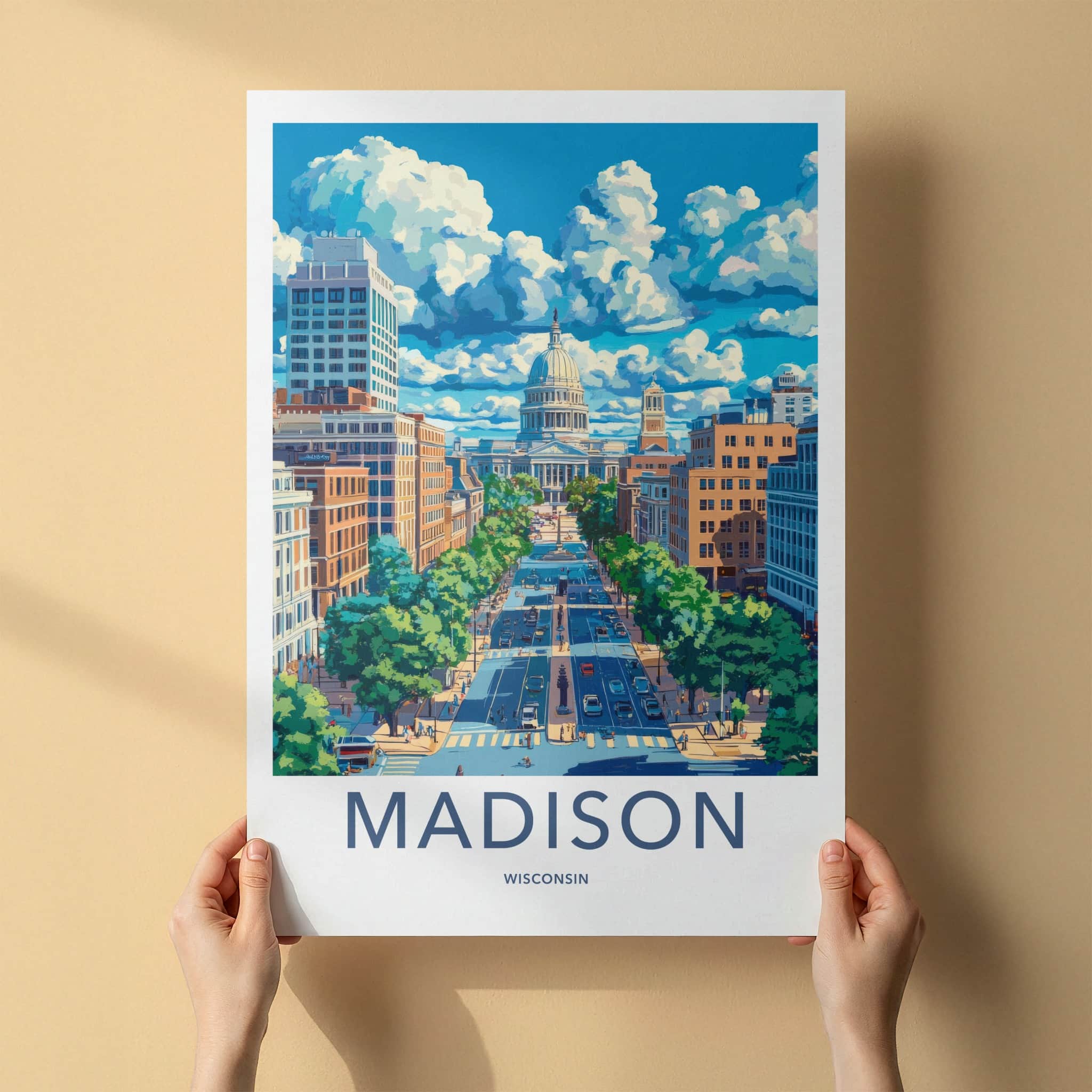 Madison Poster - Wisconsin Framed Print - Bright Cityscape Capitol Lounge Decor