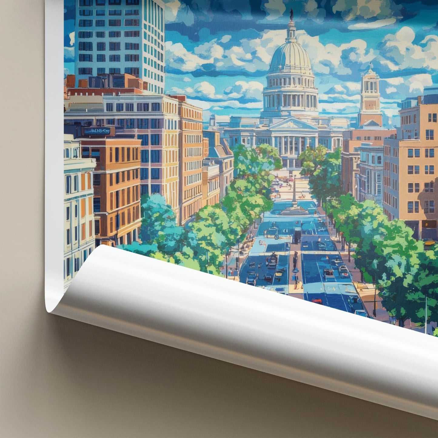 Madison Poster - Wisconsin Framed Print - Bright Cityscape Capitol Lounge Decor
