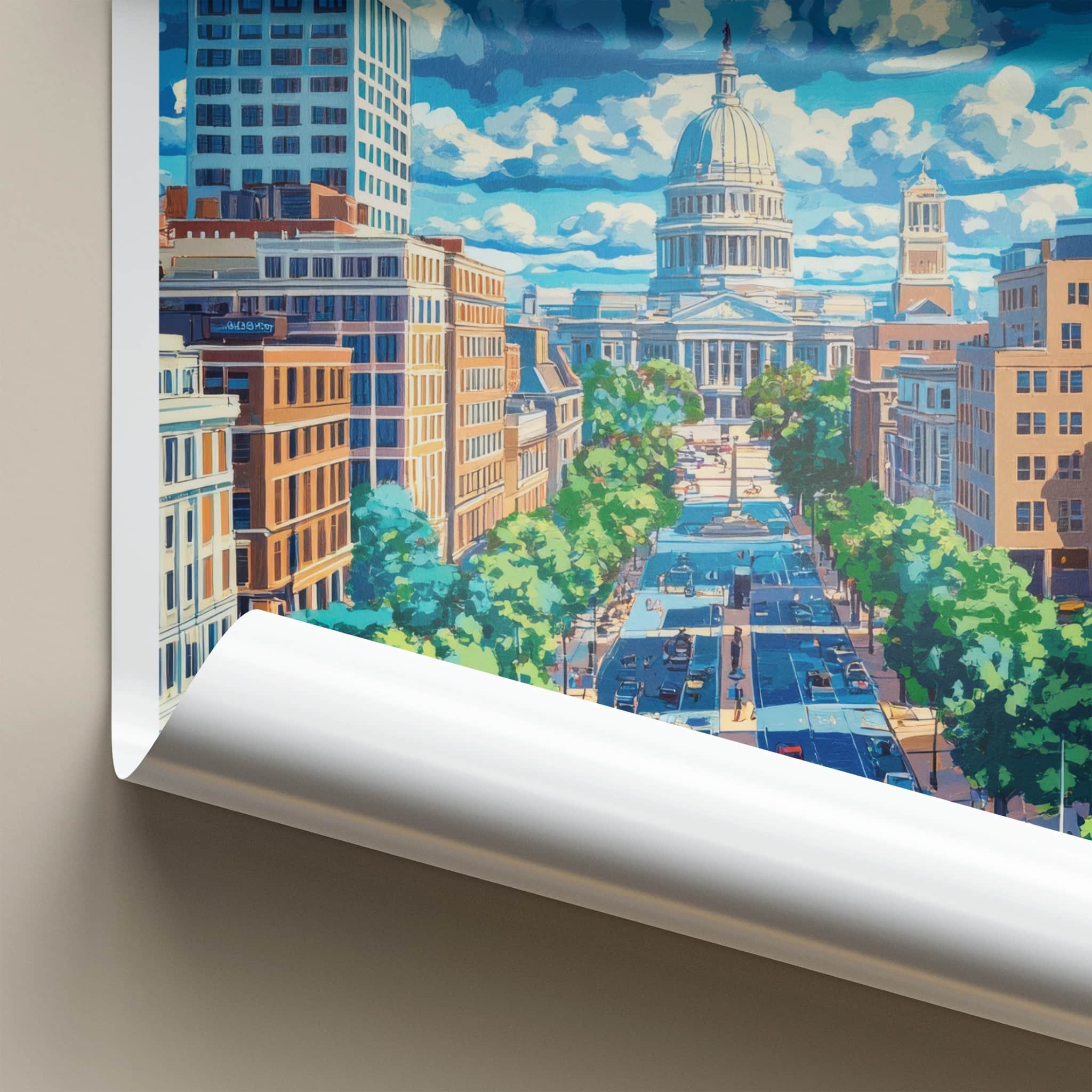 Madison Poster - Wisconsin Framed Print - Bright Cityscape Capitol Lounge Decor