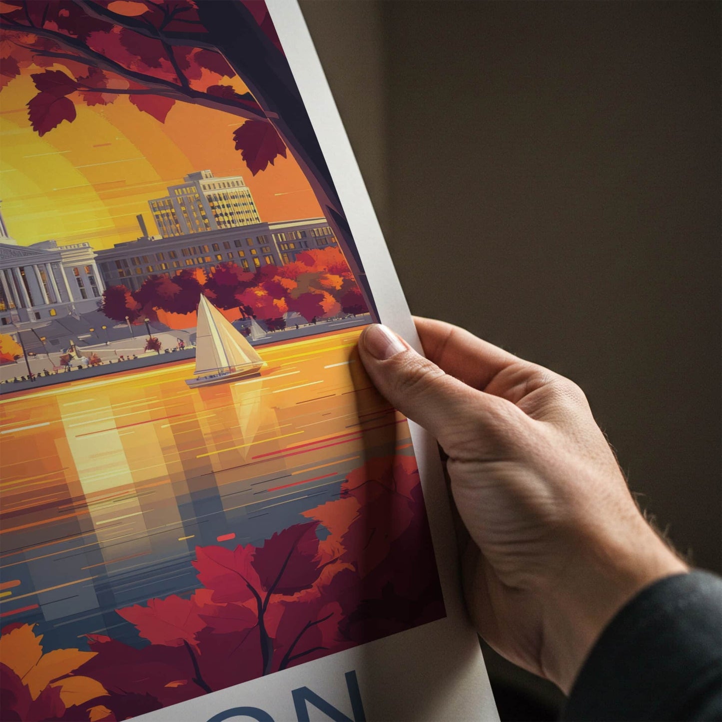 Madison Poster - Wisconsin Travel Art - Autumn Lake Sunset Home Decor