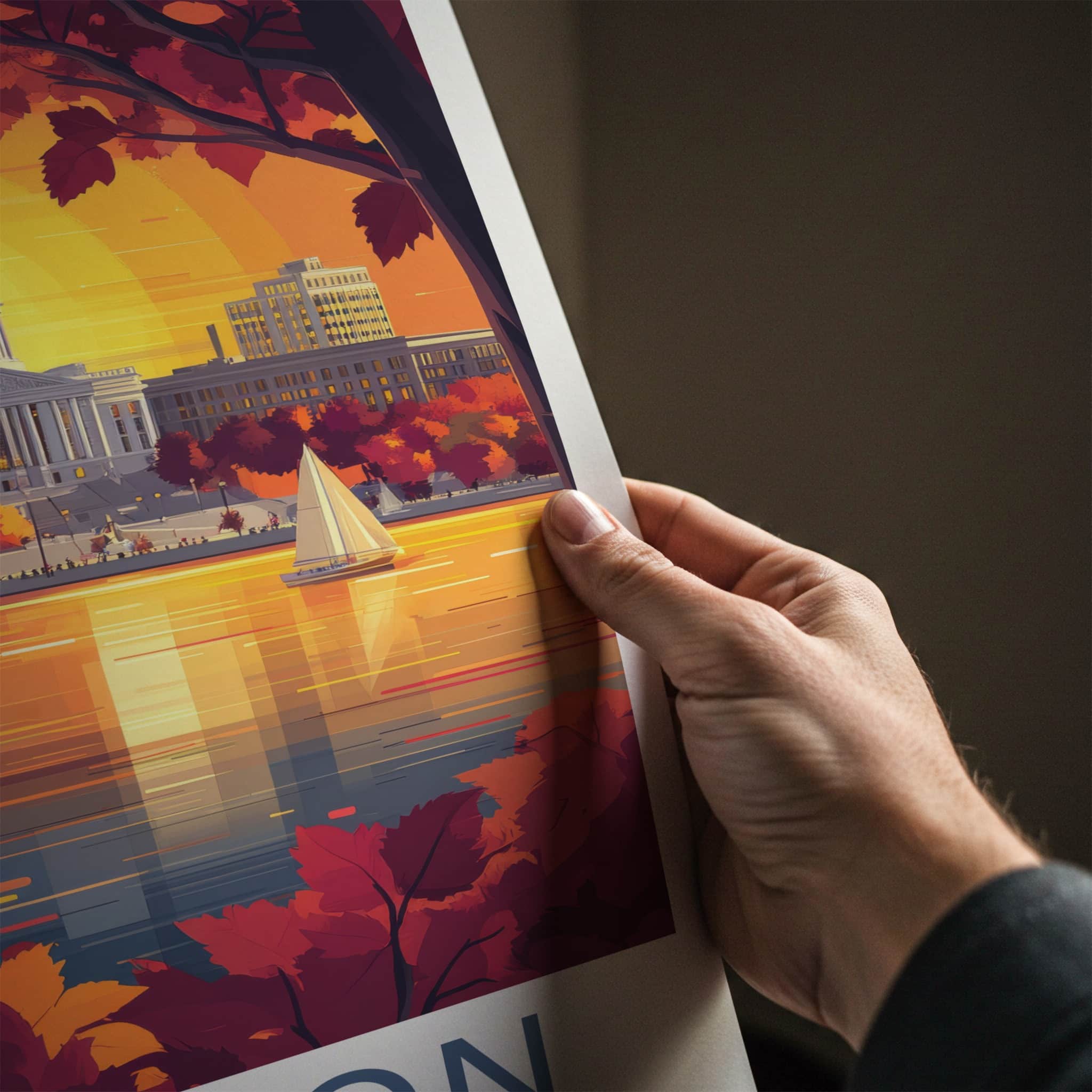 Madison Poster - Wisconsin Travel Art - Autumn Lake Sunset Home Decor