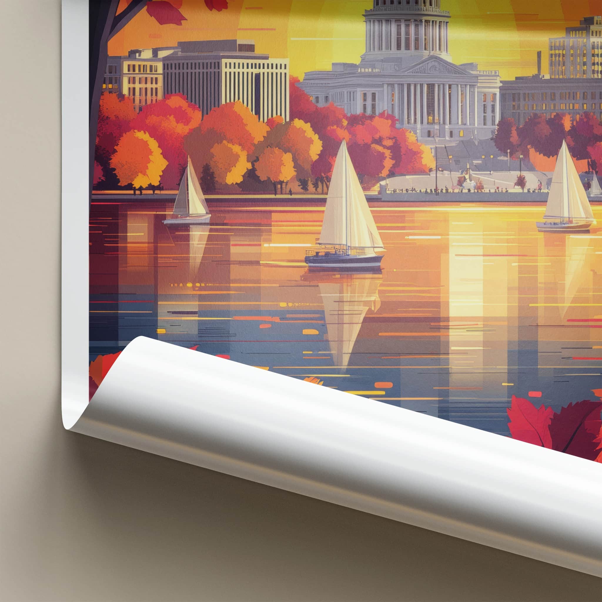 Madison Poster - Wisconsin Travel Art - Autumn Lake Sunset Home Decor