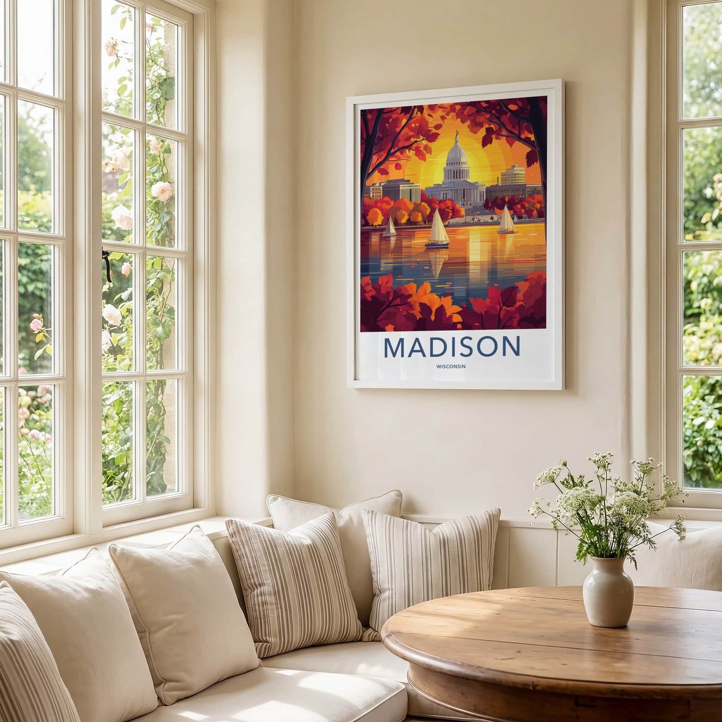Madison Poster - Wisconsin Travel Art - Autumn Lake Sunset Home Decor