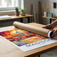 Madison Poster - Wisconsin Travel Art - Colorful Capitol Sunset Home Decor