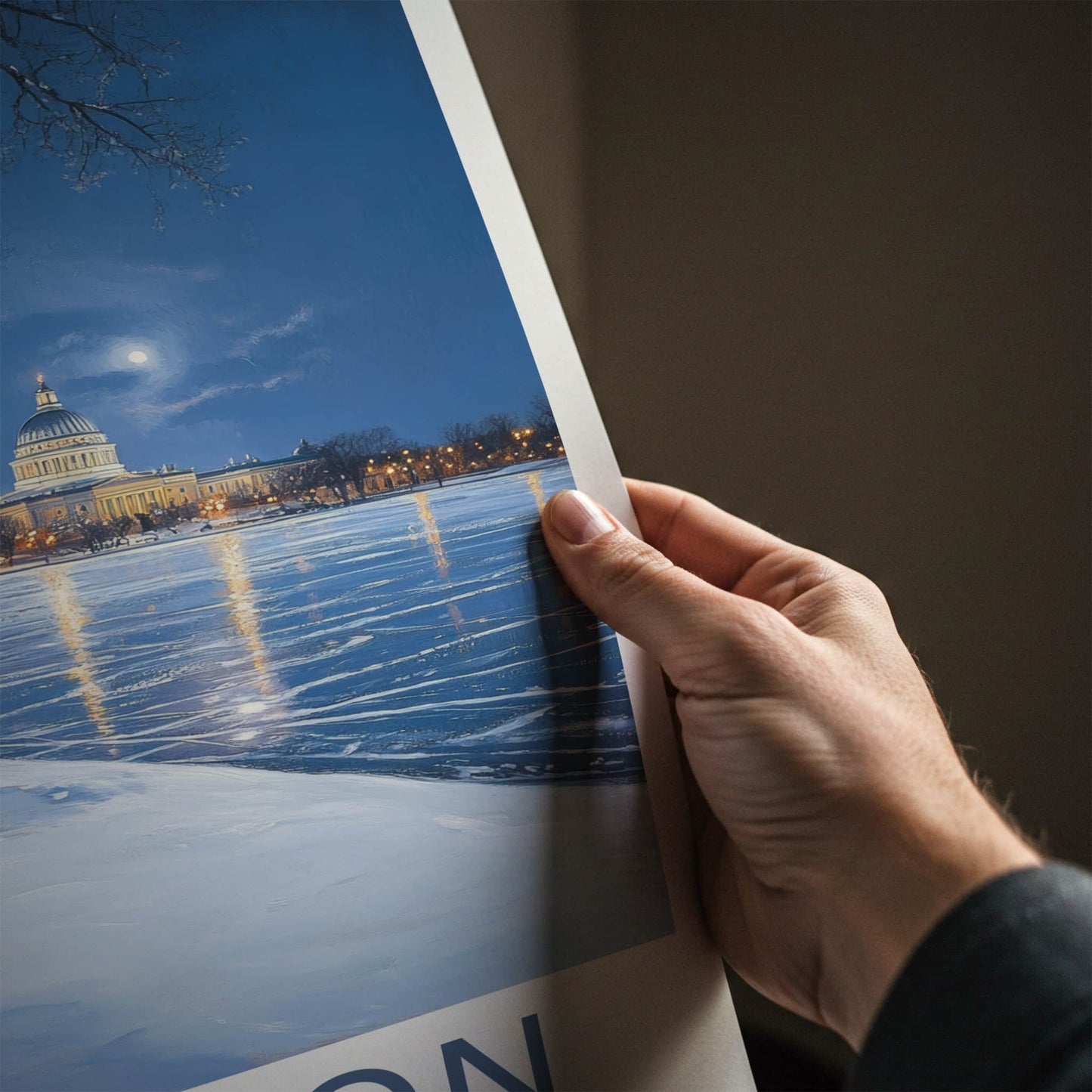 Madison Poster - Wisconsin Travel Art - Moonlit Capitol Reflection Wall Decor