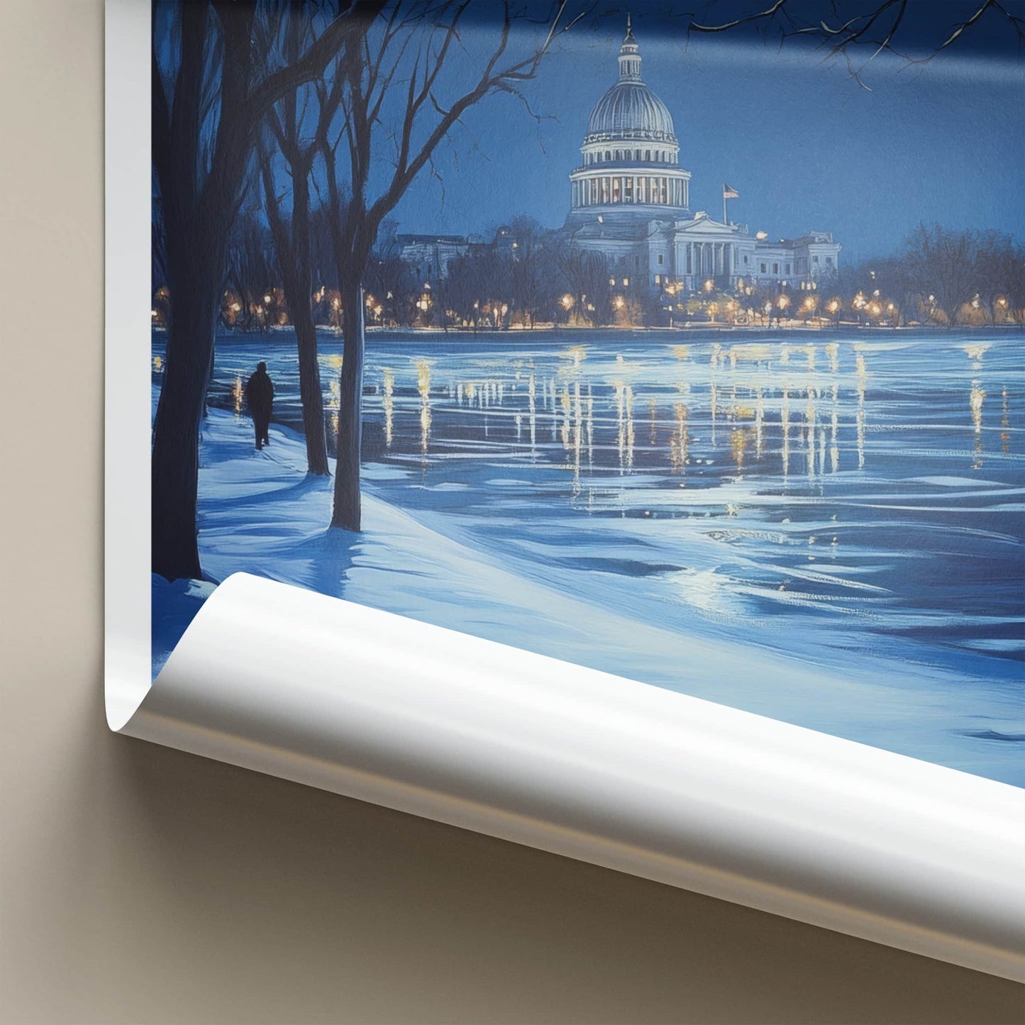 Madison Poster - Wisconsin Travel Art - Moonlit Winter Capitol Home Decor