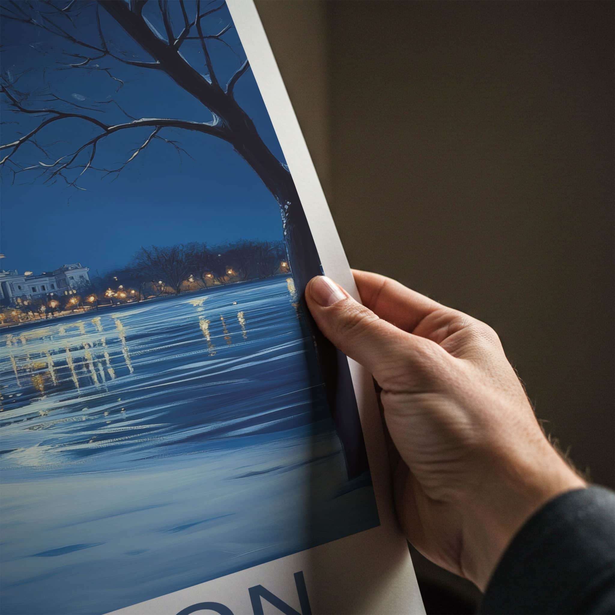 Madison Poster - Wisconsin Travel Art - Moonlit Winter Capitol Home Decor