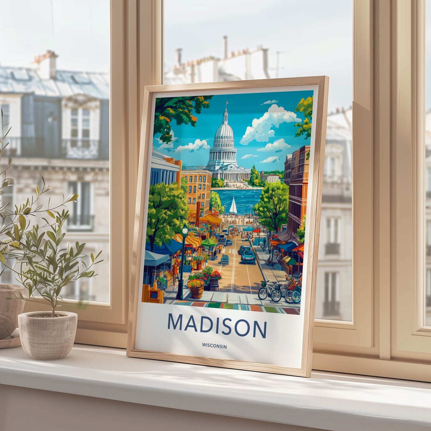 Madison Poster - Wisconsin Travel Art - Vibrant Street Scene Home Decor