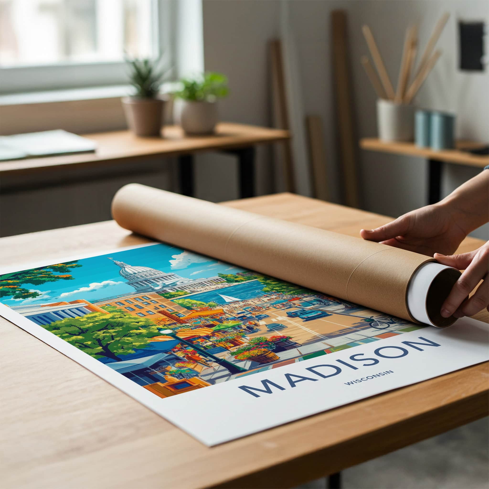 Madison Poster - Wisconsin Travel Art - Vibrant Street Scene Home Decor