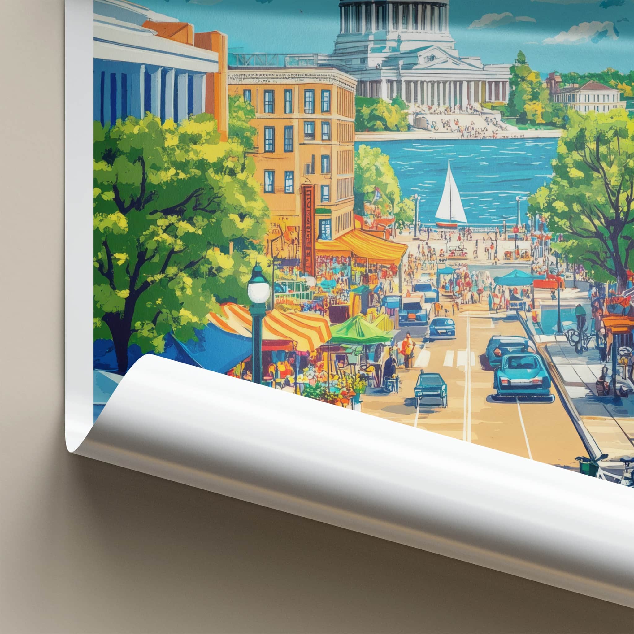 Madison Poster - Wisconsin Travel Art - Vibrant Street Scene Home Decor