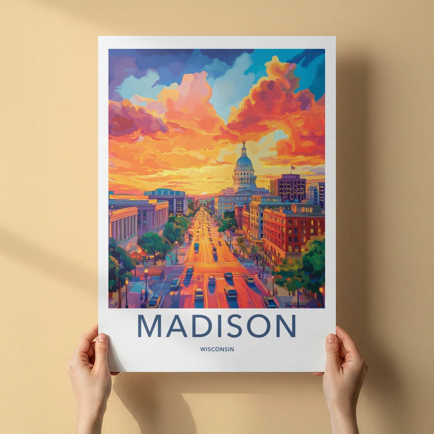 Madison Poster - Wisconsin Travel Art - Vibrant Sunset City Home Decor