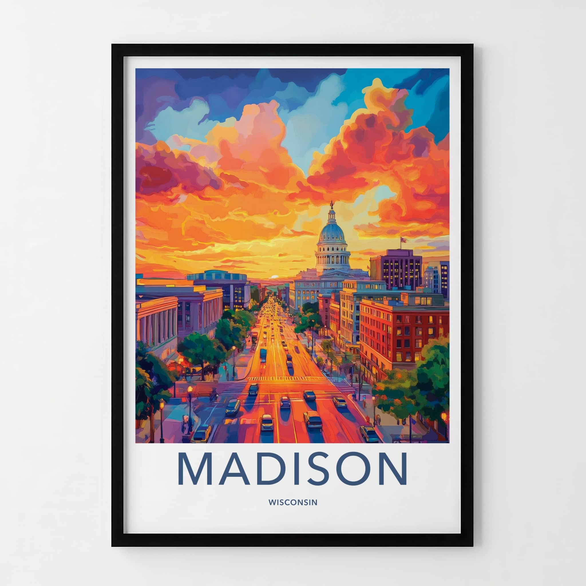 Madison Poster - Wisconsin Travel Art - Vibrant Sunset City Home Decor