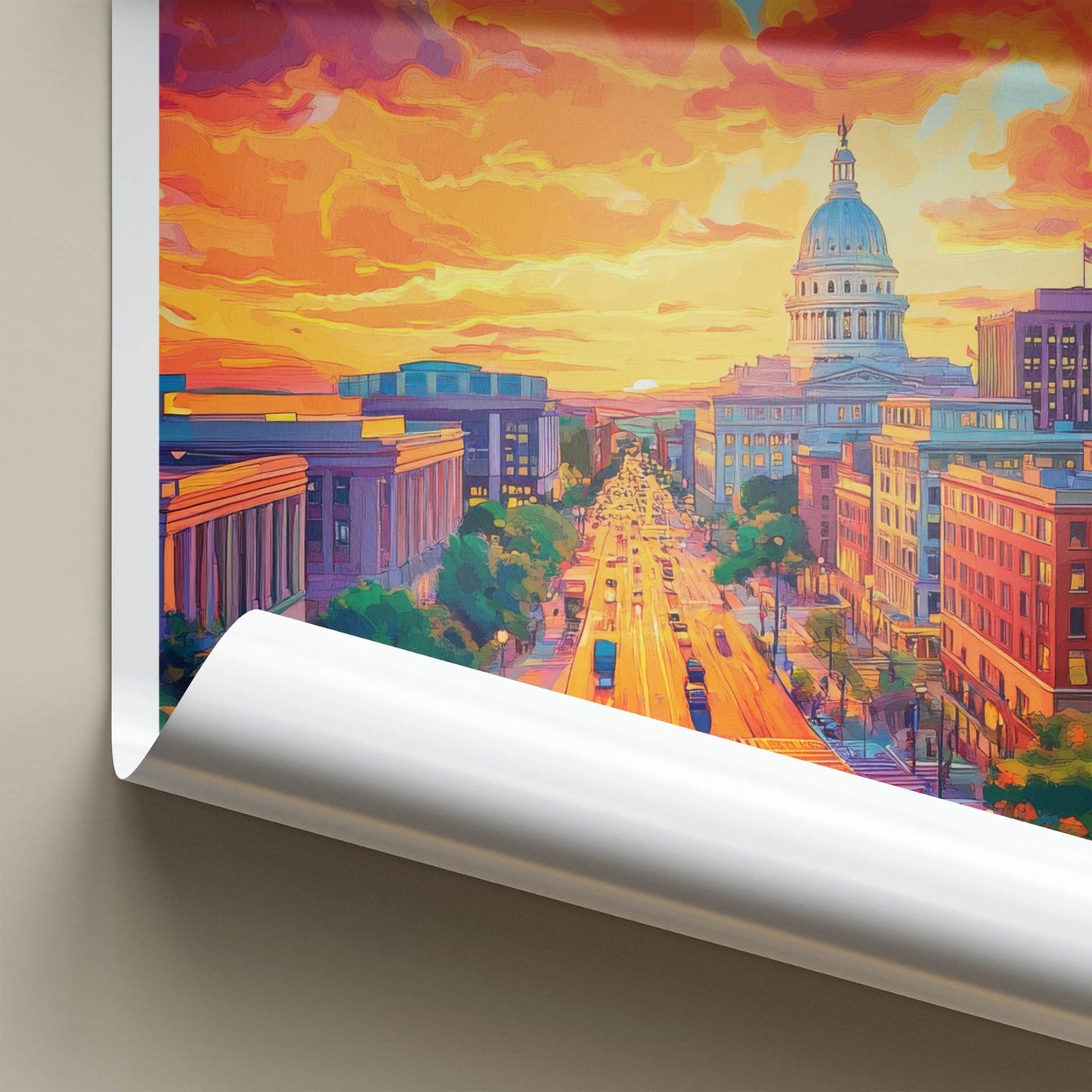 Madison Poster - Wisconsin Travel Art - Vibrant Sunset City Home Decor