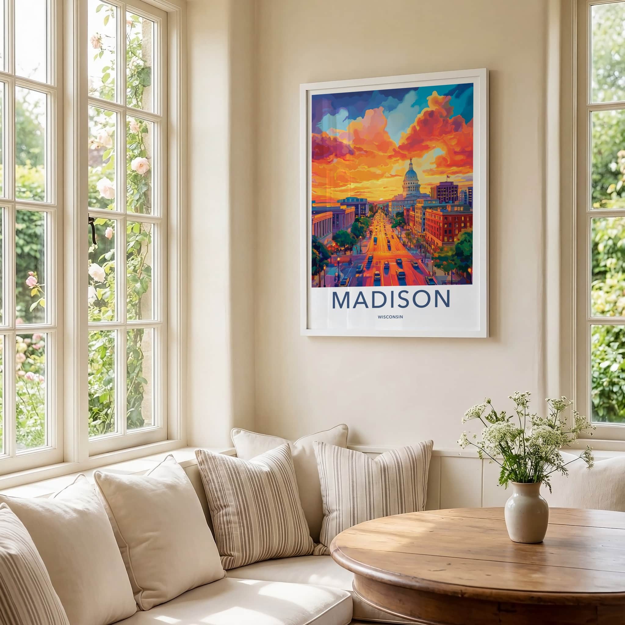 Madison Poster - Wisconsin Travel Art - Vibrant Sunset City Home Decor