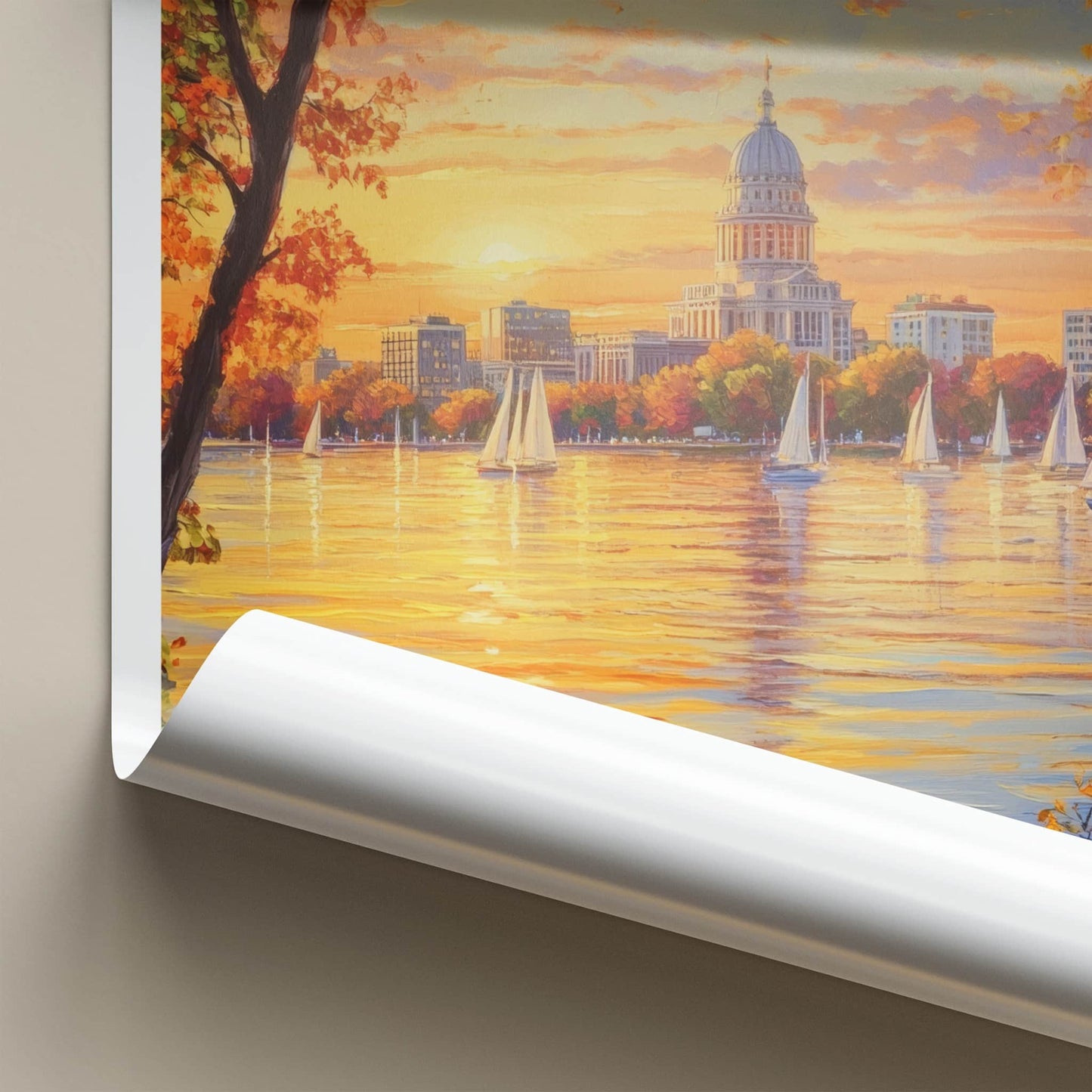 Madison Poster - Wisconsin Travel Print - Golden Lake Reflections Home Decor
